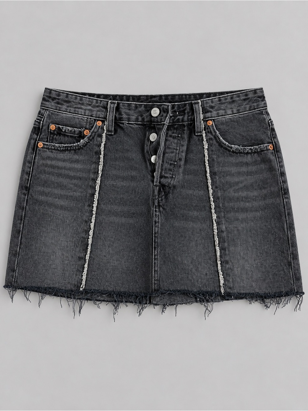 Levi's Black Washed Frayed-Hem Denim Mini Skirt
